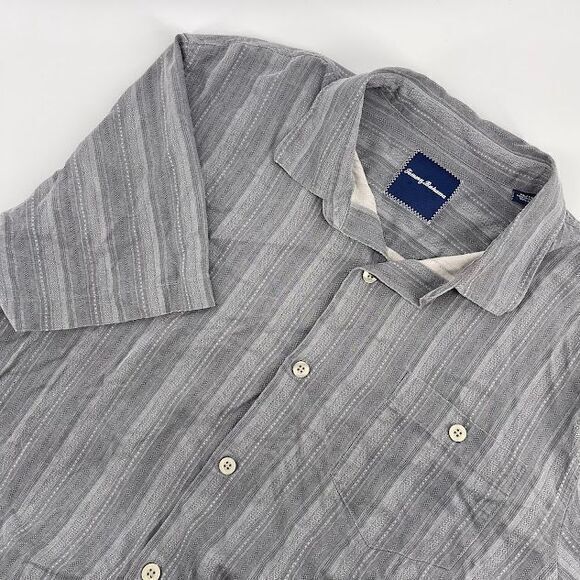 Tommy Bahama Silk Gray Stripe‎ Details Button Down Short Sleeve Shirt Size XL - Picture 1 of 6